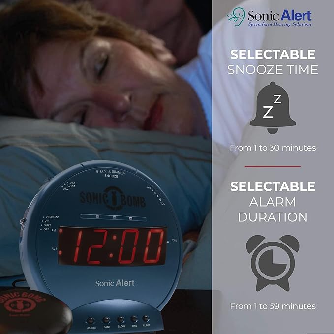 Sonic Alert Sonic Bomb Dual Alarm Clock with Bed Shaker, Turquiose Vibrating Alarm Clock Heavy Sleepers, Battery Backup | Wake with a Shake
