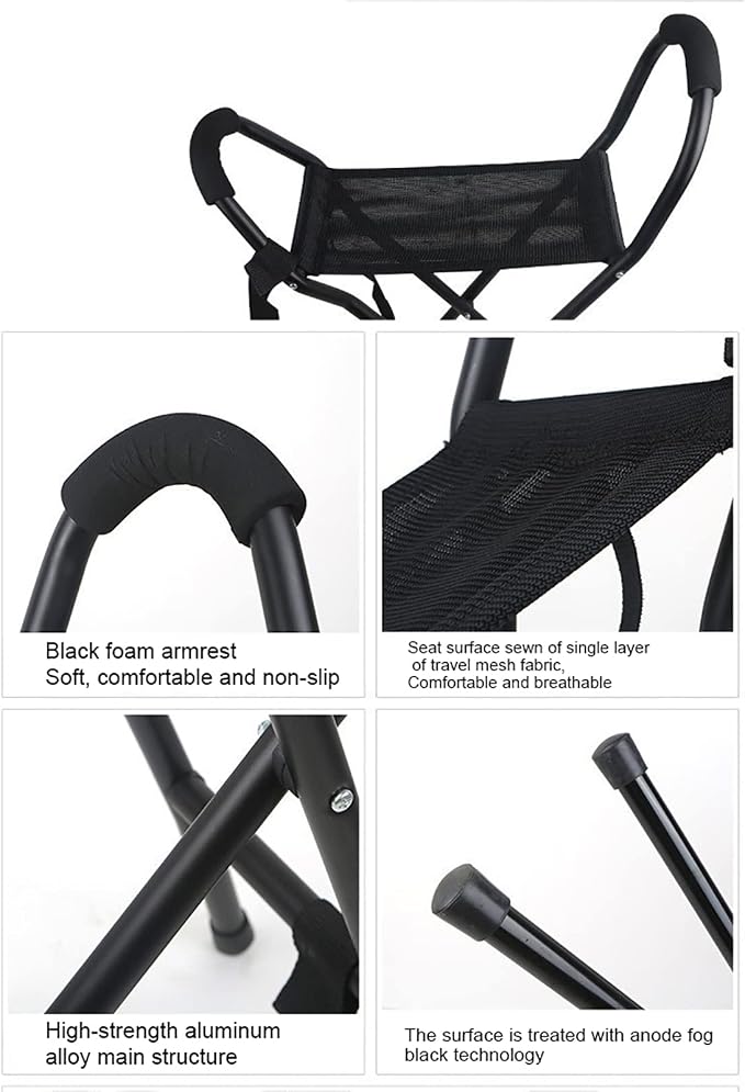 Walking Stick, Portable Walking Cane, Cane Chair, Quad Cane Stools and Folding, Folding Cane Chair for Elderly Seniors Women Men Rest Stool Outdoor