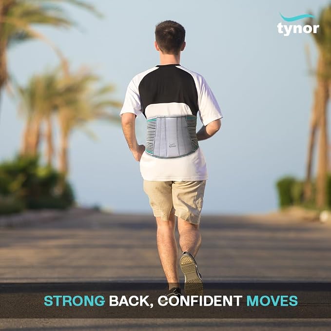 TYNOR Lumbar Support Belt Breathable Compression Lower Back Brace, Adjustable Waist Lumbar Support Brace for Men & Women, Herniated Disc, Sciatica, Back Pain & Heavy Lifting (XXL, Grey)