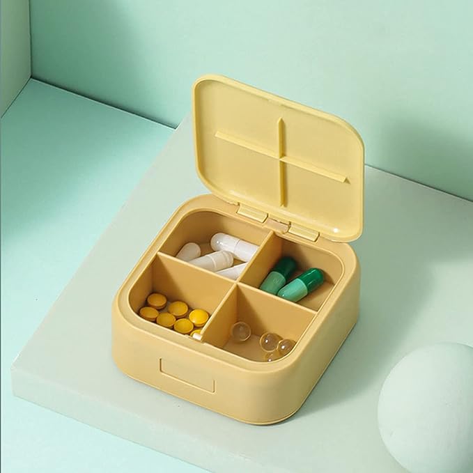 Small Pill Case, Cute Pill Box - Acedada Travel Pill Organizer, Portable Daily Pill Vitamin Container for Purse Pocket, Compact Medicine Holder for Medications, Fish Oils, Supplements, Yellow