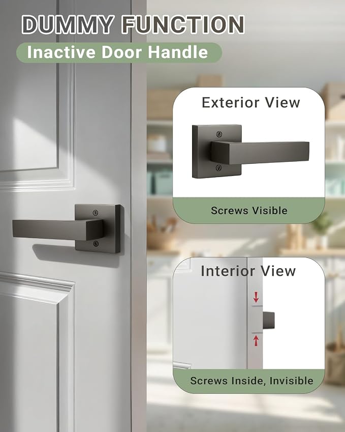 KNOBWELL 2 Pack Gunmetal Black Interior Dummy Doorknob Closet Door Lever, Inactive Door Handle Reversible for Left and Right(One Side Use)