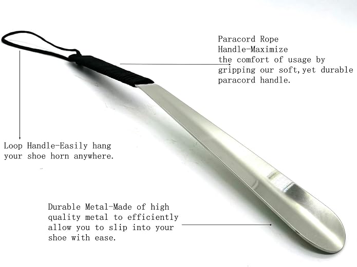 15''Long Shoe Horn,Long Handle Shoe Horn for seniors,Stainless Steel Shoe Horn,Long Shoehorn.(Black)
