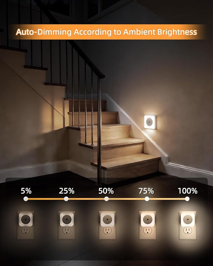 4-Pack LED Night Lights Plug into Wall,Bright Nightlight Auto-On/Off and Dimmable,0.5W Plug in Socket Night Light,Smart Sensor,Daylight White,for Adults Kids Bedroom Bathroom Hallway Kitchen Decor (4)