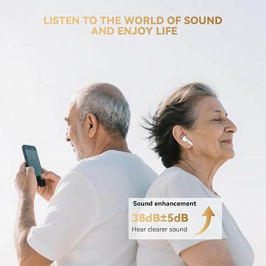 Touchscreen Rechargeable Hearing Aids for Seniors, Bluetooth Hearing Aids with APP Control, 38dB Sound Gain, 7-Level Volume Adjustment, In-Ear Design