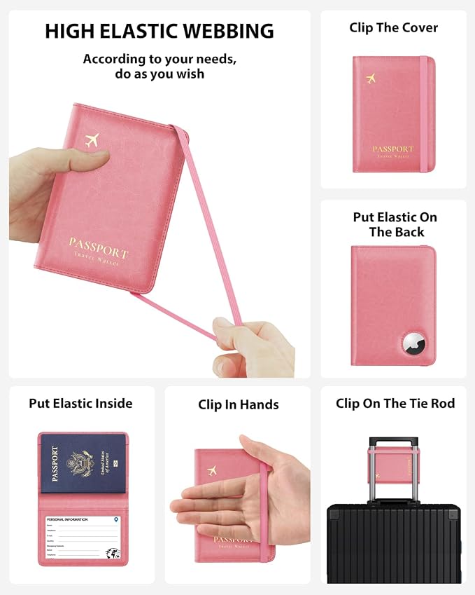 Stouchi AirTag Passport Holder – Slim RFID Travel Wallet | Ultra-slim, Waterproof PU Leather, 5 Card Slots, RFID Blocking, AirTag Slot – Perfect for US Passports