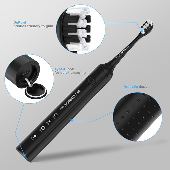 Sonic Electric Toothbrush for Adults,Rechargeable 240 Days Battery Life with 2500mAH Large Capacity, 8 Pack Quality Brushheads,3 Classic Brushing Modes,2 Min Smart Timer Battery Toothbrush,Black