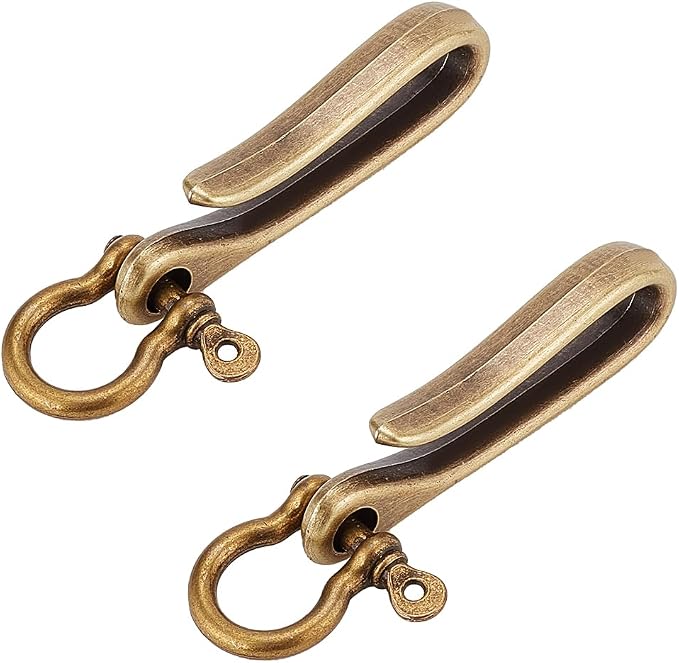 PH PandaHall 2 Sets Fish Hook Key Chains, Antique Bronze Key Rings | Wallet Clip Belt Buckle, Solid U-Shaped Key Chain, Belt Key Ring Pocket Clip with Key Fob, Heavy Duty