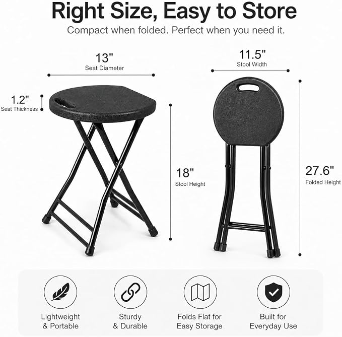 Folding Stool with Handle, Folding Chair,Folding Bar Stool with Non-Slip Feet,Indoor and Outdoor Foldable Stool for Adults(13"×11.5"×18")