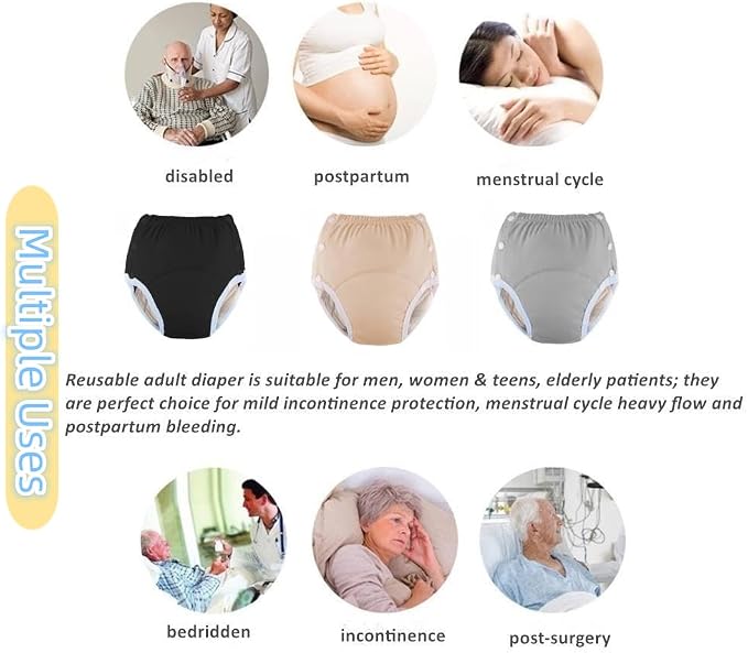 WEEOATAR Unisex Adult Cloth Diaper,Incontinence Cloth Diaper,Swim Nappie,Reusable,Washable and Adjustable with Snaps,Underwear for Seniors,Disability,Postpartum Waist: 22.0-35.4in(Orange,XL)