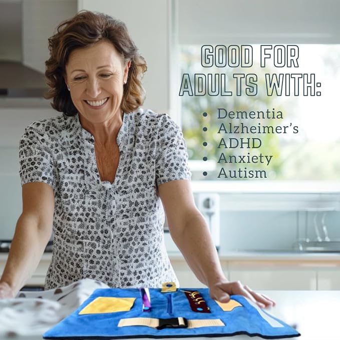 Modaliv 2-in-1 Sensory Fidget Blanket & Calming Muff, Blue | Alzheimer's & Dementia Activity Mat for Adults, Anxiety Relief, Therapeutic Tactile Sensory Engagement