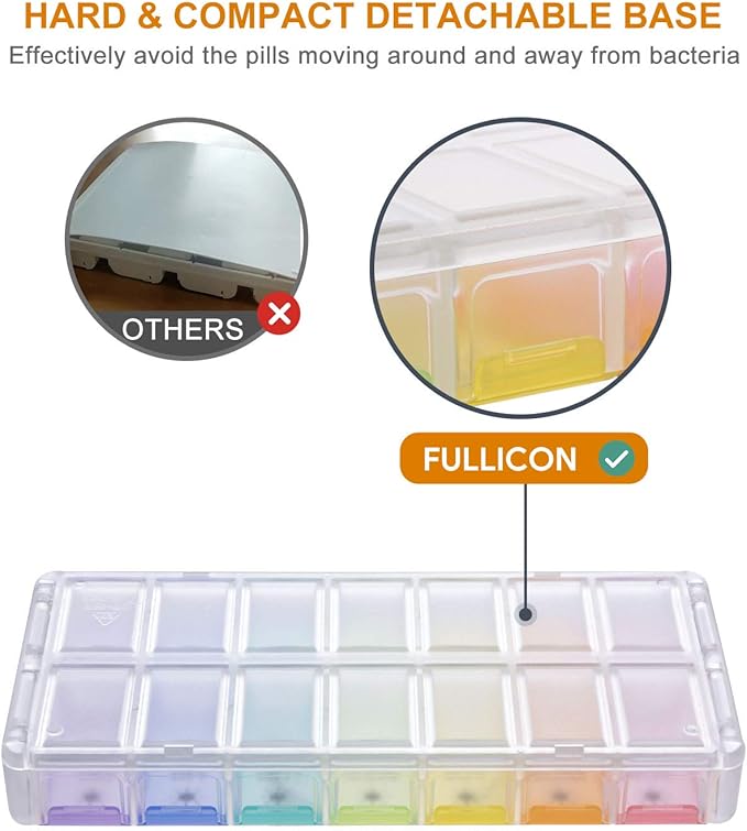 Weekly Pill Organizer 7 Day 2 Times a Day Extra Large, Quick Fill 2022 Fullicon AM PM XL Daily Pill Cases Pill Box with Detachable Base - Pink (Patent Registered)