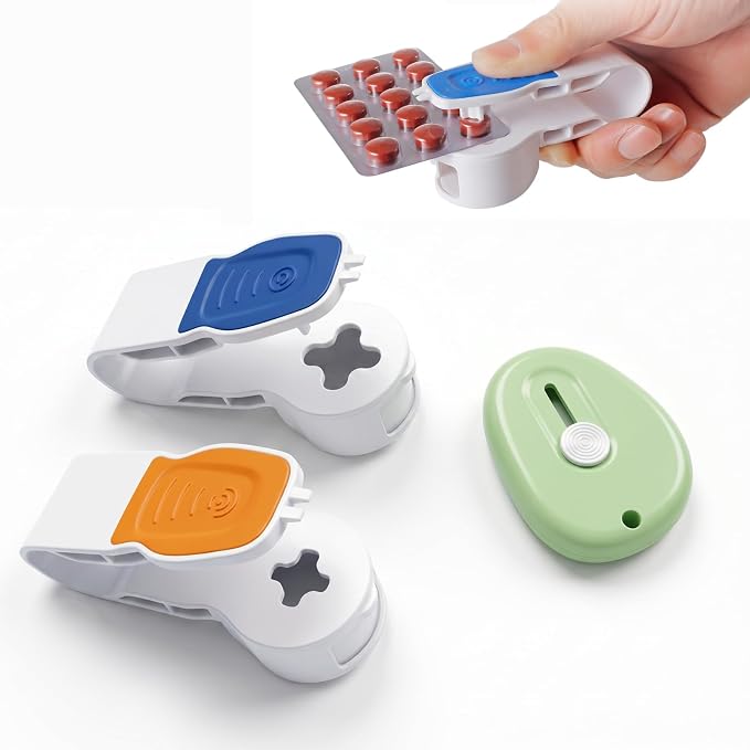 Portable Pill Popper, Easy Press Pill Remover with Collection Box, Travel Tablet Taker for Seniors Arthritis Weak Hands, No-Contact Medication Extractor Tool
