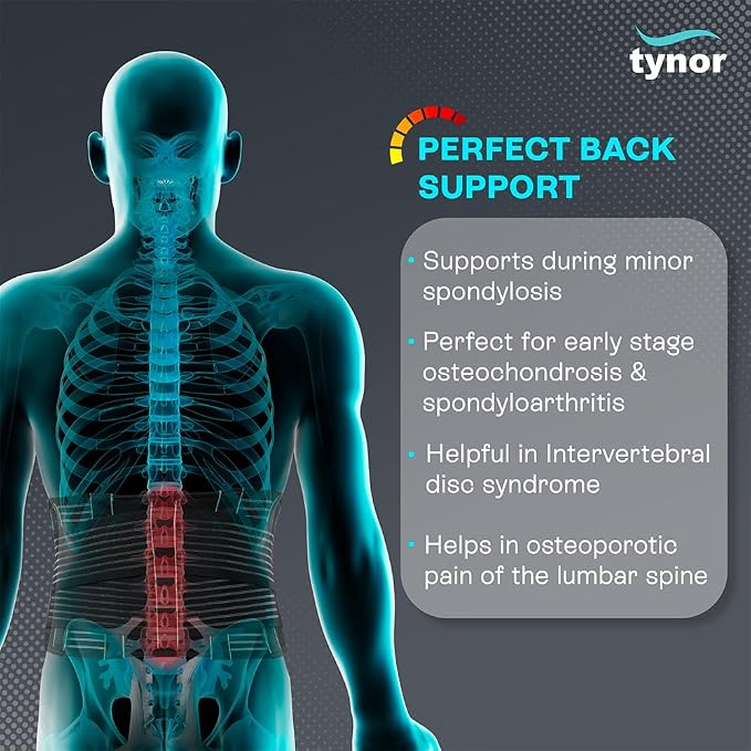 TYNOR Back Brace for Lower Back Pain with Lumbar Pad for Men & Women, Breathable Lumbar Support Brace with Adjustable Straps for Herniated Disc, Scoliosis & Lifting (Large, Premium Black)