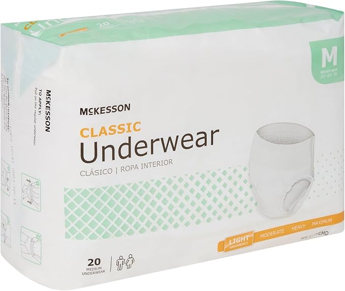 McKesson Classic Adult Incontinence Underwear, [80 Count], Light Absorbency, Medium, 32-44 in. Unisex Bladder Leak Protection, Pull-On Style with Tear-Away Sides, Postpartum and Incontinence Support