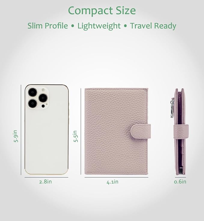 RFID Blocking Passport Holder for Travel Women Gift Box Ready | Genuine Leather Passport Cases for Travel Men, Slim Travel Wallets with Card Slots, Zipper Coin Pocket – Mauve Pink