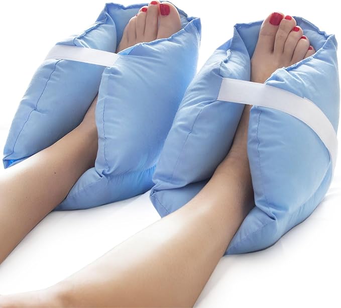 DMI Heel Cushion Protector Pillow to Relieve Pressure from Sores and Ulcers, Foot Pillow, FSA HSA Eligible, Adjustable in Size, Blue, White, Sold as a Set of 2