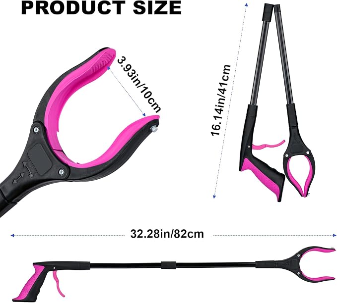 32" Grabber Reacher Tool, 360° Rotating Head, Wide Jaw, Foldable Reacher Grabber Pickup Tool,Anti-Slip Rotating Jaw with Magnet, 4" Wide Claw Opening Grabbers for Seniors (Purple)