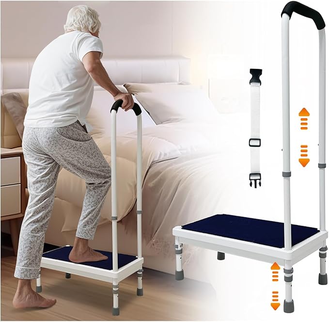 Step Stool with Handle for Elderly - Bedside Assist Step Stool for High Beds, Adults Fall Prevention, Seniors Non-Slip Wide Platform Step for Medical Stool, Bathtub, SUV Car (21.65-Stool)