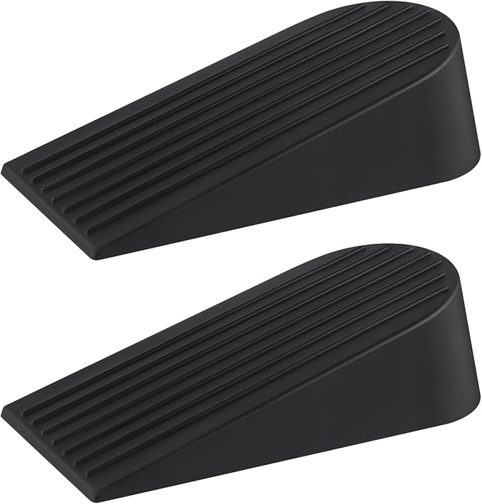 JZWBLILY Big Door Stoppers for Bottom of Door on Floor, Premium Big Rubber Door Stop Wedge, Floor Sturdy Stackable Door Stops for Carpet Heavy Duty Door, Door Gaps (Big 2 Pack, Black)