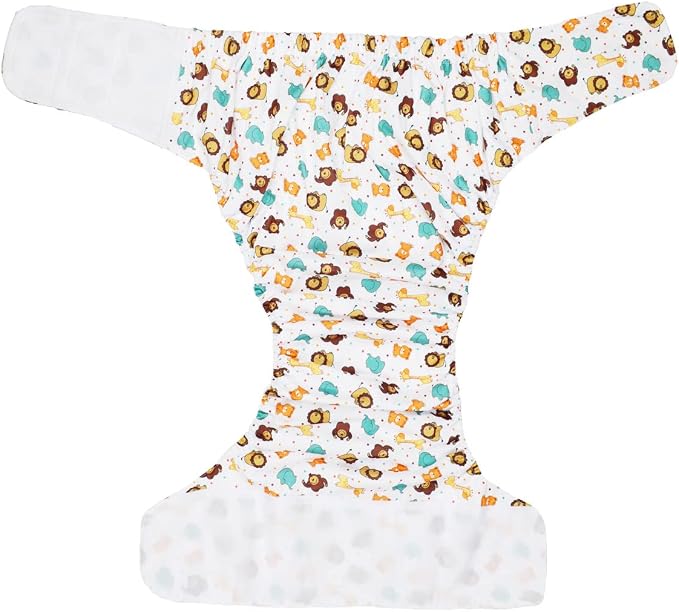 Large Teen Adult Cloth Diaper Nappy Reusable Washable Disability Hook and Loop (Lions Elephants (Large 26in to 50in))