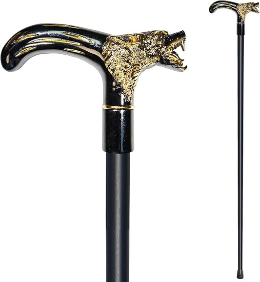 Walking Cane for Men & Women & Seniors - 36.5 Inch Heavy Duty 500+ lbs Capacity, Wolf Ergonomic Handle, Decorative & Ornate Design, Gothic & Goth Elegant Artistry, Metal Cane