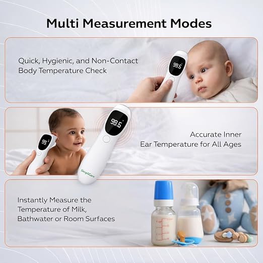 Ear & Forehead Thermometer, FDA Cleared, for Babies & Adults | Ear & Forehead Dual Mode, 1-Second Reading, +/-0.4F Accuracy, 32-Reading Memory, C/F Switch, Auto-Off, Batteries Included