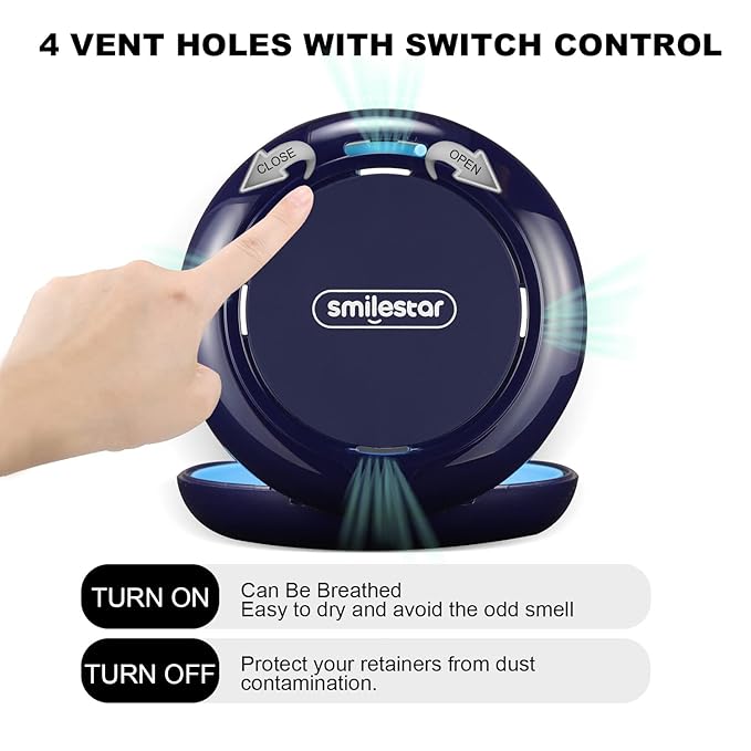 Retainer Case, Slim Aligner Case with Adjustable Vent Holes and Mirror, Compatible with Invisalign, Night Guard and Mouth Guard, Premium Retainer Case, With Aligner Remover Tool, Chew & Brush, Blue