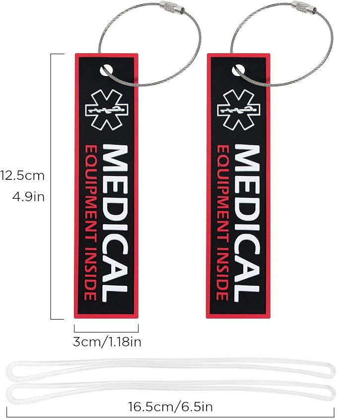 Medical BagTags, 2-Pack - CPAP & Medical Equipment Alert Tags, Durable PVC Medical Luggage Flight Tags for Travel, Mobility Device & Unique Identification(4.9inch*1.18inch)