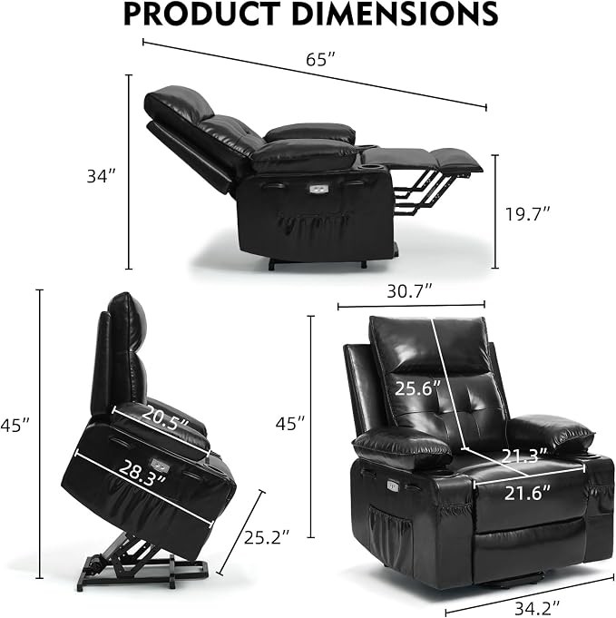 Power Lift Chair for Elderly,Electric Recliner Chair with Vibrating Massage & Heating,Living Room Chair with Thickened armrest,USB Ports,2 Cup Holders