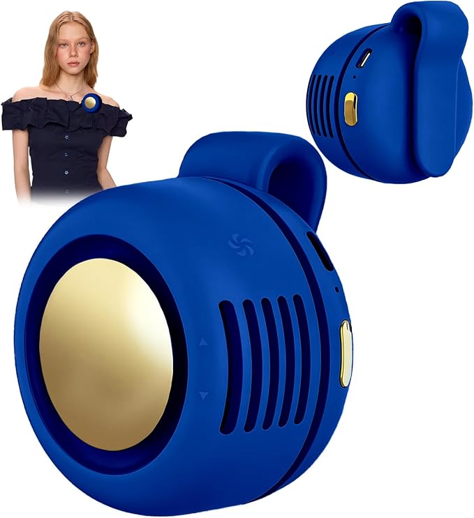 Portable Clip-On Fan, Mini USB Rechargeable 360° Rotatable Fan, Personal Fan 3-Speed Silent Mini Bladeless Fans (1 pack（Dark blue)