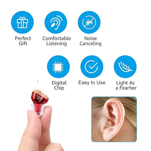 Hearing Aid, Hearing Aids for Seniors, Mini Sound Amplifier | Ear Sound Enhancer, Noise Reduction, Enhanced Speech, Feedback Cancellation, Suitable for Adults (Red, Right)