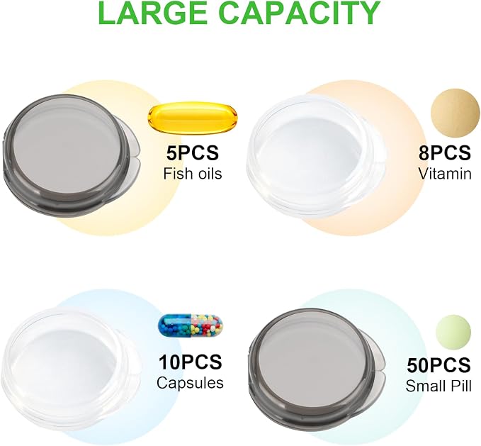 Small Pill Case,8 Pack Round Pill Storage Boxes,Portable Tiny Pill Organizer Container for Pocket Purse,Compact Medicine Caddy Dispenser for Caping, Trip, Travel - Black + White