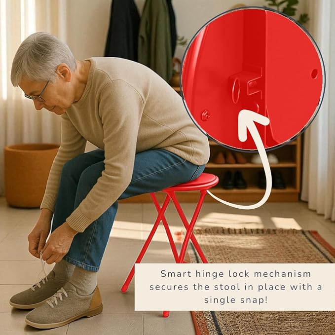 Lavish Home Folding Stool with Padded Backless Seat, Red, 24 Inch | Counter Height Bar Stools with 225lb Capacity, Portable Indoor & Outdoor, Extra Seat for Kitchen, Rec Room or Camping