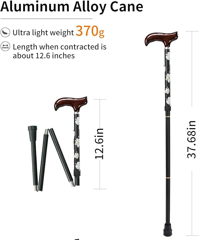 Stylish Foldable Walking Cane - Pattern Printed, Adjustable, for Men and Women Stability and Balance, Light Weight, for 5'~6' Height