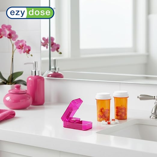 EZY DOSE Pill Cutter & Splitter for Small or Large Pills, Tablets & Vitamins, Accurate Stainless Steel Blade, Easy Grip, Portable Travel Size, Daily Medication Aid, Compact BPA-Free Design, Pink