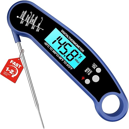 Meat Thermometer Digital, Food Thermometer for Cooking, Blue | Instant Read, for Grilling, BBQ, Air Fryer, Smoker, Candy, Kitchen Gadgets, BBQ Essentials, Gift for Dad, Men, Women