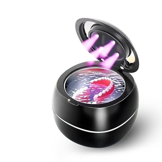 Ultrasonic Denture Cleaner Machine,Portable 42kHz with UV Light Sonic False Teeth Cleaning Kit for Retainers, Aligners, Dentures, Mouthguards, Braces, Jewelry - One Button Operation, Black