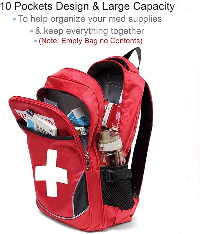 First Aid Bag Empty Red Emergency First Responder Trauma Multi-Pocket Traveling Field Trips Camping Essentials (Red, Pack of 3)