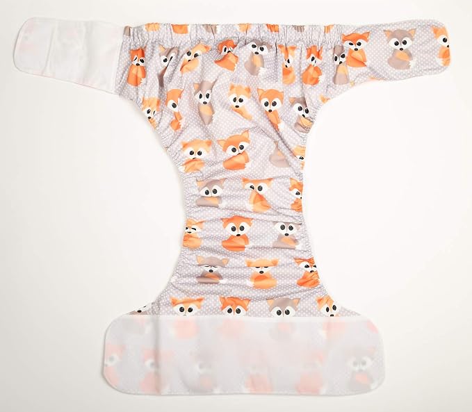 Adult Cloth Diaper Nappy Reusable Washable for Disability Hook and Loop (Baby Fox (Large 26in to 50in))