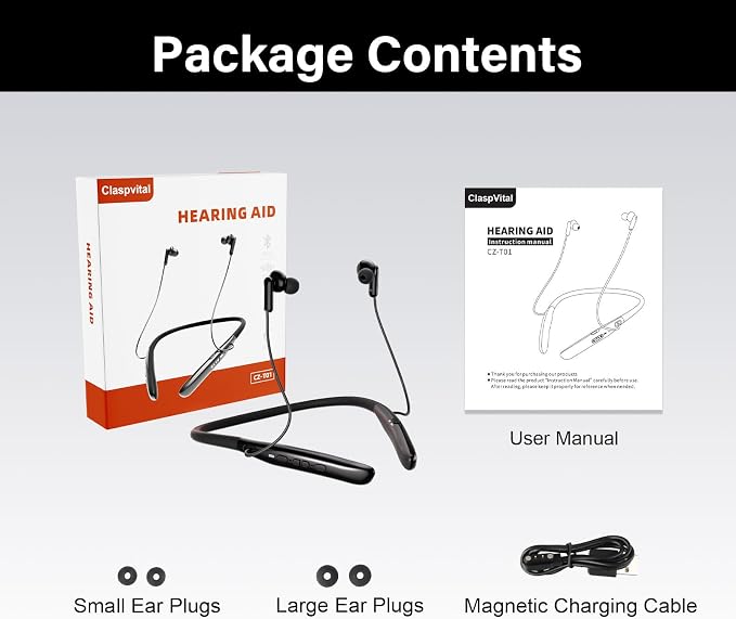 OTC Hearing Aids for Seniors, 55dB Gain Hearing Aids with Bluetooth Rechargeable 30H Battery Life, AI Smart Noise Cancellation, Neckband Earphone Design Lightweight & Comfortable Wear