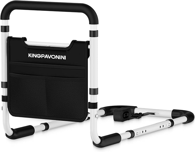 KingPavonini Bed Rails for Elderly Adults Safety, 380 LBS, Model BM03-1 | ASTM Approved, 2026 Upgraded Adjustable Bed Cane, Non-Slip Ergonomic Handle & Storage Bag, Tool-Free Bed Railings for Seniors