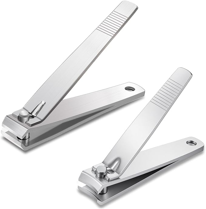 Fingernail Clippers Set, 2Pcs Sturdy Stainless Steel Fingernail Toenail Clippers Thick Toenail Clipper for Men Women (Silver)