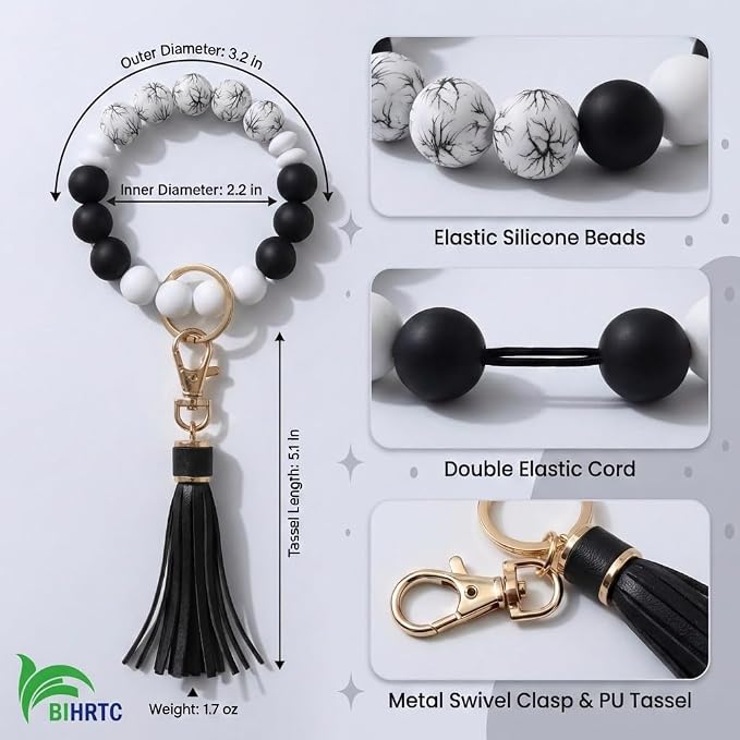 BIHRTC Key Ring Bracelet Car Keychain Holder Wristlet Silicone Women Beaded Bangle Chains