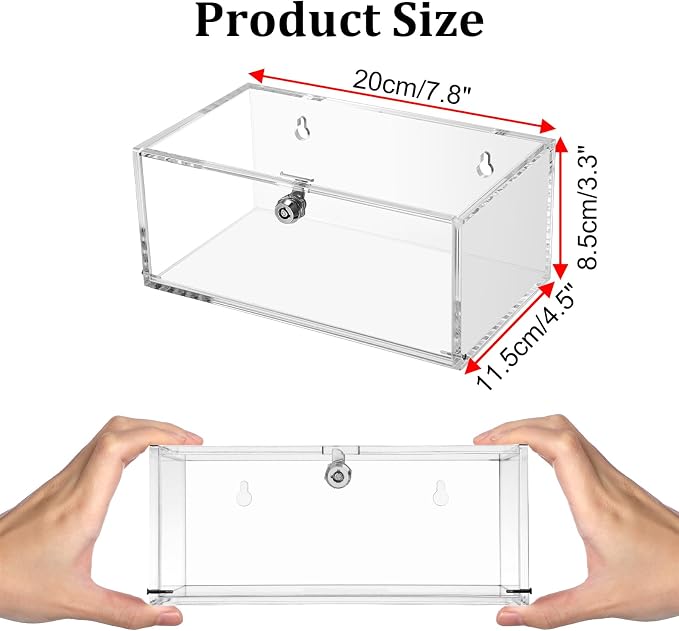 JUXYES Acrylic Clear Refrigerator Medicine Organizer Box with Lid and Lock for Wall and Tabletop - Transparent Medicine Storage Bin - Stackable Fridge Lockable Pill Container for Medical Supplies, S