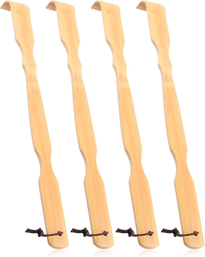 Wooden Bamboo Back Scratcher, 17" 4 Pack Back Massager | Natural Handmade Back Scratchers for Men and Women, New Upgraded Long Handle, Relaxation Gifts for Mom and Dad