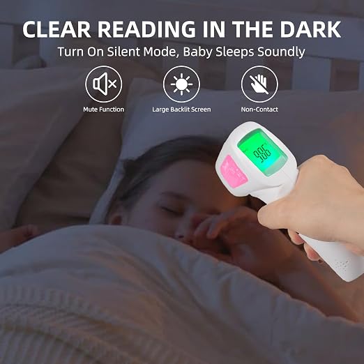 Non-Contact Forehead Thermometer for Baby, Kids & Adults | 3-in-1 thermometer, 1s accurate reading, body/object/room temp, fever alert & silent mode