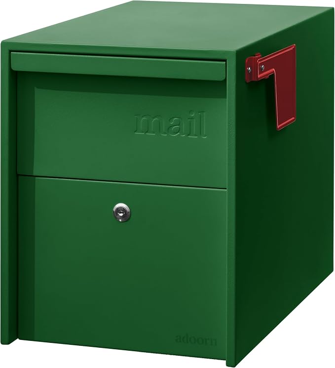 Adoorn Lockable Post Mount Mailboxes for Outside - Large Anti-Theft Locking Mailbox for Packages and Letters - Weatherproof Construction - Durable Steel - 15.5" H x 12" W x 18.5" D - Forest Green