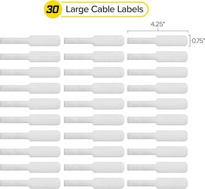 Wrap-It Storage Cable Labels - Large, White (30-Pack) Write On Cord Labels, Wire Tags for Cable Management and Organizer for Electronics, Computers and More