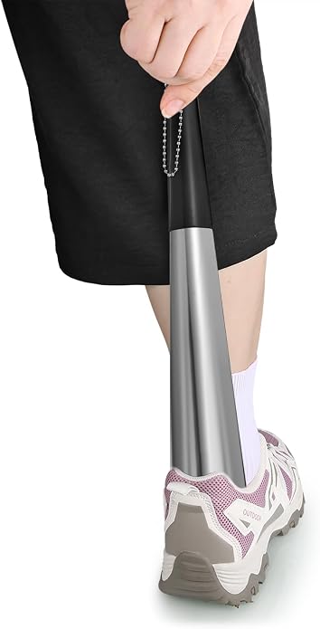 Harniruco Metal Shoe Horn 12 Inch Portable Quality Stainless Steel Shoehorn with Rubber Grip Fashion Shoe Spoon Helper for Travel Home Use