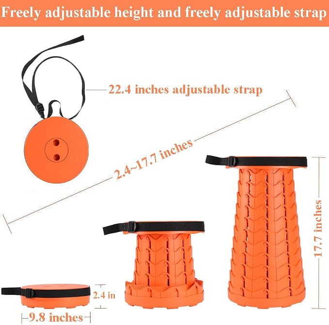 Fishboy Upgraded Collapsible Stool, 400lbs Max Weight, Lightweight But Sturdy, Portable Retractable Folding Telescoping Foldable Camping Stool for Adults Outdoor Fishing Hiking BBQ